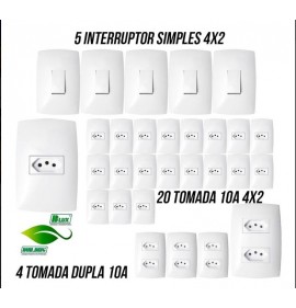 Kit 20 Tomadas + 5 Interruptores + 4 Dupla Completa Blux (HOME BRANCA)